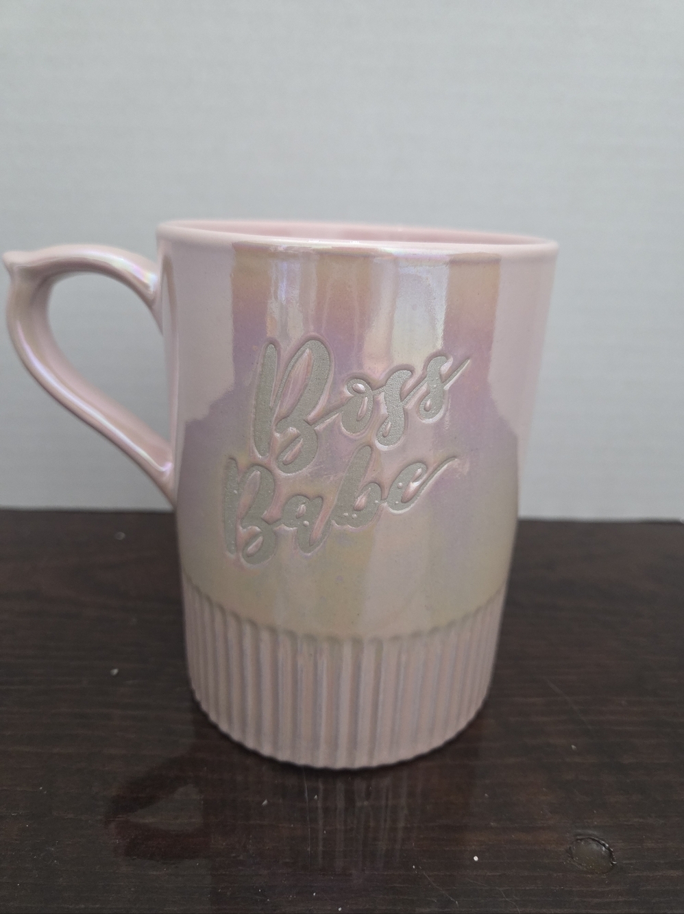 NWT Pink Iridescent 'Boss Babe' Ceramic Mug By 10 Strawberry Street